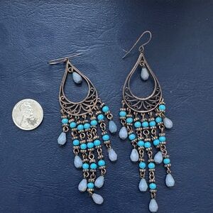 Artisan Faux Turquoise and silver Chandelier Earrings